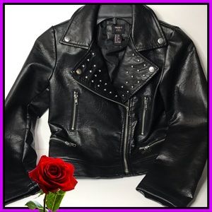 forever 21 girls faux leather motor jacket black M